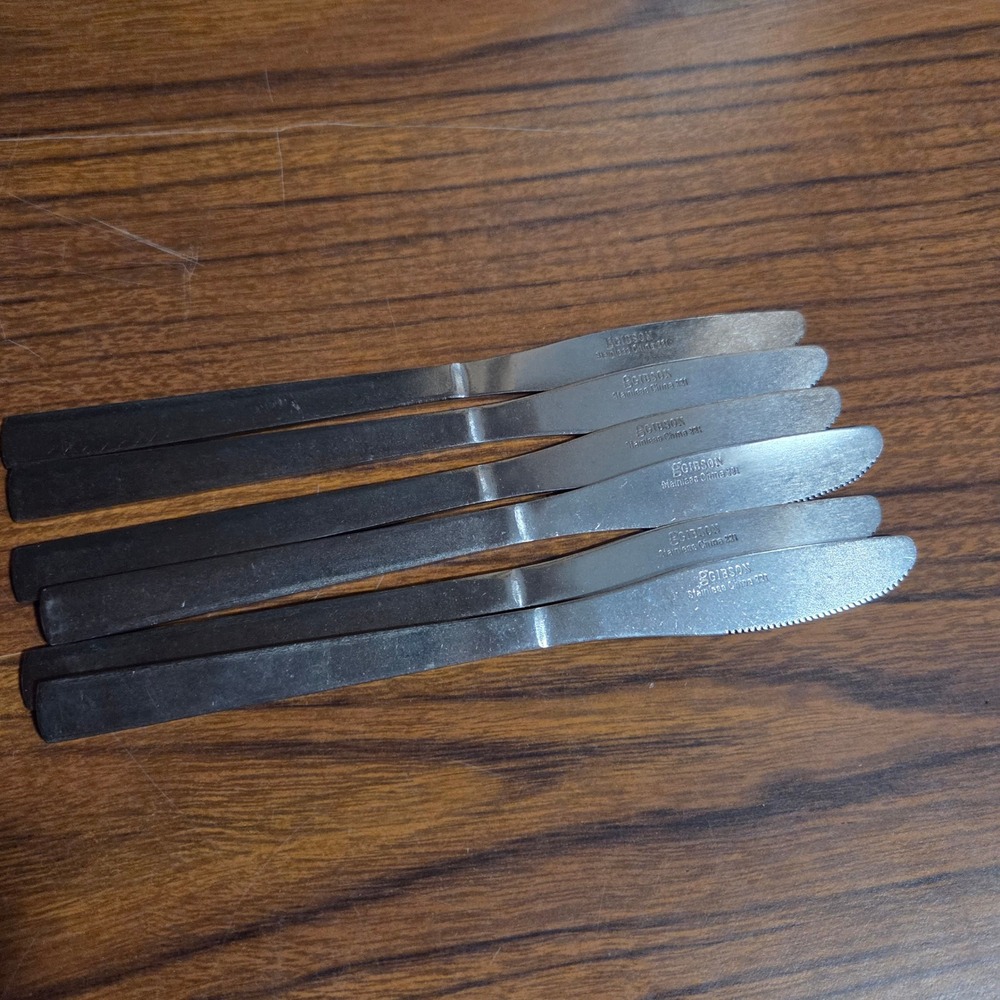 Gibson Stainless China 221 Dinner Knives Set of 6 Serrated Flatware Silverware